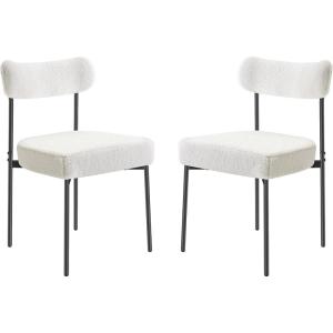 imageVEVOR Boucle Dining Chairs Set of 4 Mid Century Modern Sherpa Accent Chairs Upholstered Side Chair for Dining Room SpaceSaving White Kitchen Chair with Curved Backrest and Black Metal LegsSet of 2