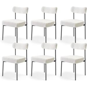 imageVEVOR Boucle Dining Chairs Set of 4 Mid Century Modern Sherpa Accent Chairs Upholstered Side Chair for Dining Room SpaceSaving White Kitchen Chair with Curved Backrest and Black Metal LegsSet of 6