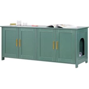 imageVEVOR Cat Litter Box Enclosure for 2 Cats Litter Box Furniture Hidden with Rattan Decorated Doors Wooden Cat Box Cabinet Fit Most of Litter Box 472quot L x 197quot W x 217quot H NaturalGreige