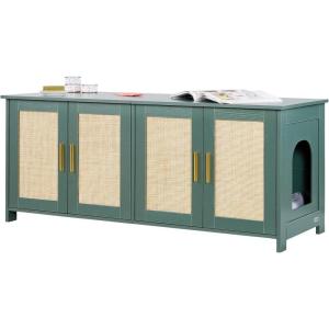imageVEVOR Cat Litter Box Enclosure for 2 Cats Litter Box Furniture Hidden with Rattan Decorated Doors Wooden Cat Box Cabinet Fit Most of Litter Box 472quot L x 197quot W x 217quot H NaturalNatural color