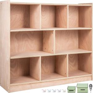 imageVEVOR Cubby Toy Organizer Storage Cabinet 5Compartment Cubby Storage Shelf 48W Kids Toy Storage Cabinet 2Shelf Classroom Cubbies Classroom Furniture for Home Daycare and Preschool Natural8Section Cubby