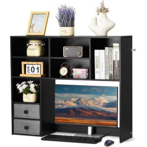 imageVEVOR Desktop Bookshelf Storage Organizer with 5 Shelves for Computer Desk Wooden Shelf Desk Hutch with AntiSlip Feet Pads Desk Top Display Rack for Office Home ampamp Dorm WhiteBlack