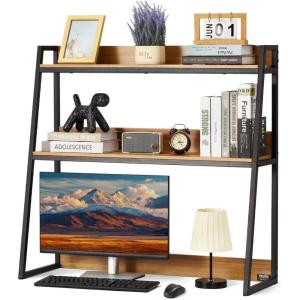 imageVEVOR Desktop Bookshelf Storage Organizer with 5 Shelves for Computer Desk Wooden Shelf Desk Hutch with AntiSlip Feet Pads Desk Top Display Rack for Office Home ampamp Dorm WhiteWood Color