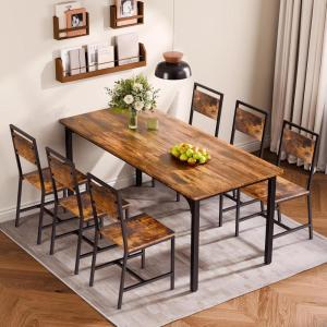 imageVEVOR Dining Chairs Set of 2 Wooden Chairs with Metal Frame and Backrest Easy to Assemble Leather Side Chair Modern Farmhouse Walnut Chair for Kitchen Living Room Rustic Brown and BlackSet of 6