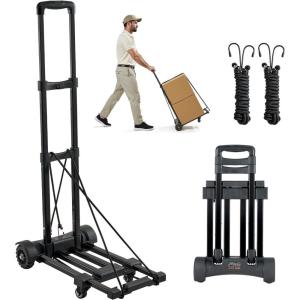 imageVEVOR Folding Hand Truck 110 lbs Load Capacity Collapsible Luggage Cart with 2 Wheels ampamp 1 Elastic Rope Utility Dolly Platform Cart for Airport Travel Furniture Luggage Office Moving Black290 lbs