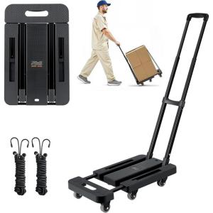 imageVEVOR Folding Hand Truck 110 lbs Load Capacity Collapsible Luggage Cart with 2 Wheels ampamp 1 Elastic Rope Utility Dolly Platform Cart for Airport Travel Furniture Luggage Office Moving Black500 lbs