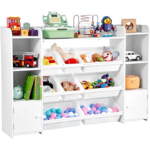 imageVEVOR Kids Toy Storage and Bookshelf 4Tier Large Toy Storage Organizer with 8 Flexible Plastic Bins Kids Cubby Cabinet with Bookshelf for Study Room Bedroom Playroom Classroom Nursery White546 Wide