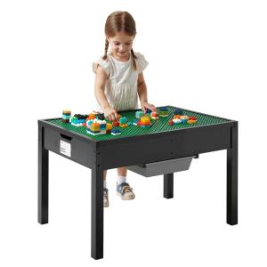 imageVEVOR Kids Wooden Activity Table Building Blocks DoubleSided Tabletop MultiPurpose Activity Play Table with 2 Storage Bins for Kids 3 Years Large Storage Space Present for Boys ampamp Girls Black