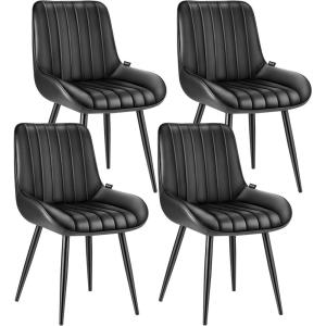imageVEVOR Modern Dining Room Accent Chairs Set of 4 Upholstered Fabric Side Chair for Dining Room SpaceSaving Kitchen Chair with Thick Cushions and Metal Legs BlackSet of 4