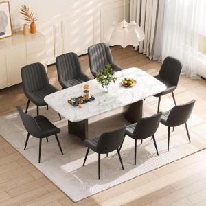 imageVEVOR Modern Dining Room Accent Chairs Set of 4 Upholstered Fabric Side Chair for Dining Room SpaceSaving Kitchen Chair with Thick Cushions and Metal Legs BlackSet of 8