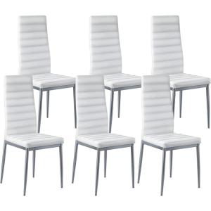 imageVEVOR Modern Dining Room Accent Chairs Set of 4 Upholstered Leather Side Chair for Living Room SpaceSaving Kitchen Chair with Thick Cushions and Metal Legs WhiteSet of 6 White