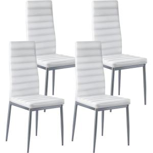 imageVEVOR Modern Dining Room Accent Chairs Set of 4 Upholstered Leather Side Chair for Living Room SpaceSaving Kitchen Chair with Thick Cushions and Metal Legs WhiteSet of 4 White