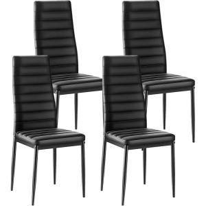 imageVEVOR Modern Dining Room Accent Chairs Set of 4 Upholstered Leather Side Chair for Living Room SpaceSaving Kitchen Chair with Thick Cushions and Metal Legs WhiteSet of 4Black
