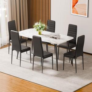 imageVEVOR Modern Dining Room Accent Chairs Set of 4 Upholstered Leather Side Chair for Living Room SpaceSaving Kitchen Chair with Thick Cushions and Metal Legs WhiteSet of 6 Black