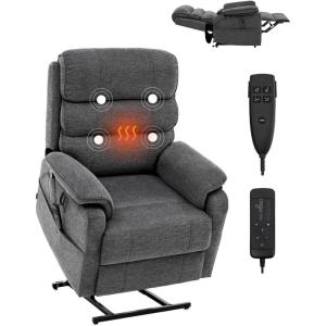 imageVEVOR Power Lift Recliner Chair Dual Motor Lift Chair with Heat and Massage for Elderly 2 Cup Holders and USB Port Infinite Position Adjustment Electric Recliner Large BrownMediumDark Gray