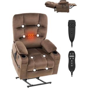 imageVEVOR Power Lift Recliner Chair Dual Motor Lift Chair with Heat and Massage for Elderly 2 Cup Holders and USB Port Infinite Position Adjustment Electric Recliner Large BrownLargeBrown