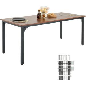 imageVEVOR Rectangle Dining Table 71 inch Length Large Wood Tables for 68 Person Farmhouse Dinner Furniture Rustic Conference Desk with Iron Legs for Home Kitchen Living Room BrownOnly Table
