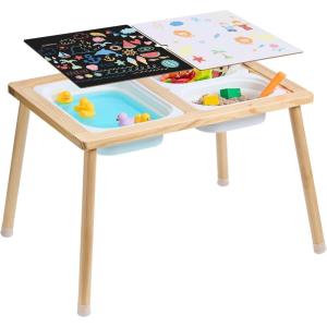 imageVEVOR Sensory Table for Toddlers Kids Activity Table with 3 Foldable Storage Bins ampamp DoubleSided Board IndoorOutdoor Play Sand and Water Table Wooden Kids Sensory Table for Drawing Studying Dining