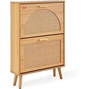 imageVEVOR Shoe Cabinet with 2 Flip Drawers Shoe Storage Cabinet for Entryway Free Standing Shoe Storage Organizer with Rattan Doors for Heels Boots Slippers in Hallway Living Room2362D x 661W x 3453H