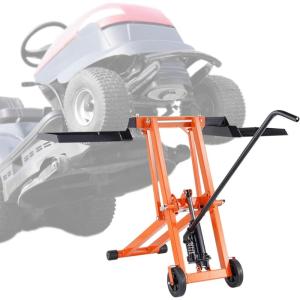 imageVEVOR Lawn Mower Lift with Hydraulic Jack 500 Lbs Weight Capacity Solid Carbon Steel Lawn Mower Lift Adjustable Movable Lawn Lifter for Riding Tractors and Zero Turn Lawn Mowers Orange