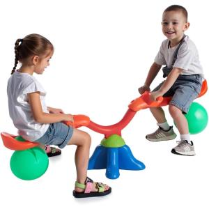 imageVEVOR Seesaw Teeter Totter for Kids Outdoor 200 lbs Load Capacity Metal Rocking Teeter Totter with Handles Toddler Seesaw for Kids Aged 3 Playground Equipment for Lawn Backyard 3 SeatsMulti Colored