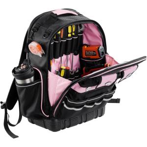 imageVEVOR Tool Backpack 56 Pockets Heavyduty Tools Storage Organizer Bags with Molded Base Electrician Jobsite Backpack for Construction Jobsite Electrician Industrial Repairman and HVAC TechsW 10 Fun Pins