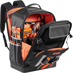imageVEVOR Tool Backpack 56 Pockets Heavyduty Tools Storage Organizer Bags with Molded Base Electrician Jobsite Backpack for Construction Jobsite Electrician Industrial Repairman and HVAC TechsW Charging Port