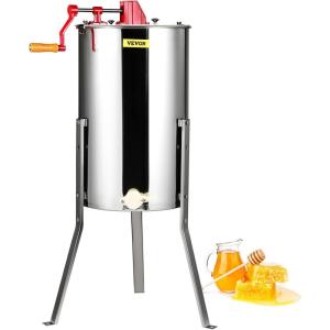 imageVEVOR 3 Frame Honey Extractor Stainless Steel Manual Beekeeping Extraction Honeycomb Drum Spinner with Transparent Lid Apiary Centrifuge Equipment with Height Adjustable Stand3 Frame