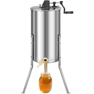 imageVEVOR 3 Frame Honey Extractor Stainless Steel Manual Beekeeping Extraction Honeycomb Drum Spinner with Transparent Lid Apiary Centrifuge Equipment with Height Adjustable Stand2 Frame