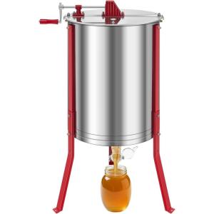 imageVEVOR 3 Frame Honey Extractor Stainless Steel Manual Beekeeping Extraction Honeycomb Drum Spinner with Transparent Lid Apiary Centrifuge Equipment with Height Adjustable Stand6 Frame