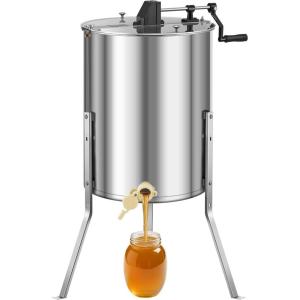 imageVEVOR 3 Frame Honey Extractor Stainless Steel Manual Beekeeping Extraction Honeycomb Drum Spinner with Transparent Lid Apiary Centrifuge Equipment with Height Adjustable Stand8 Frame Rack4 Deep Frames