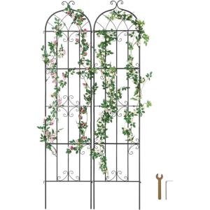 imageVEVOR Garden Trellis for Climbing Plants 60 x 15 in 2 Packs Rustproof Metal Garden Flower Trellis Outdoor Climbing Rose Trellis Cucumbers Support Decorative Clematis Trellis for Courtyards Lawns87H x 20W