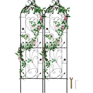 imageVEVOR Garden Trellis for Climbing Plants 60 x 15 in 2 Packs Rustproof Metal Garden Flower Trellis Outdoor Climbing Rose Trellis Cucumbers Support Decorative Clematis Trellis for Courtyards Lawns60H x 15W