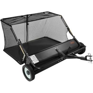 imageVEVOR Tow Behind Lawn Sweeper 48 in Pull Behind Yard Sweeper 26 cu ft Hopper Bag Capacity Leaf ampamp Grass Collector with Dumping Rope Adjustable Sweeping Height Garden Sweepers for Lawn Farm