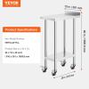 imageVEVOR 24 x 30 x 40 Inch Stainless Steel Work Table Commercial Food Prep Worktable with Casters Heavy Duty Prep Worktable Metal Work Table with Adjustable Height for Restaurant Home and HotelWith Backsplash  Wheels
