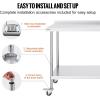 imageVEVOR 24 x 30 x 40 Inch Stainless Steel Work Table Commercial Food Prep Worktable with Casters Heavy Duty Prep Worktable Metal Work Table with Adjustable Height for Restaurant Home and HotelWith Backsplash  Wheels