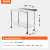 imageVEVOR 24 x 30 x 40 Inch Stainless Steel Work Table Commercial Food Prep Worktable with Casters Heavy Duty Prep Worktable Metal Work Table with Adjustable Height for Restaurant Home and HotelWith Backsplash  Wheels
