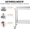 imageVEVOR 24 x 30 x 40 Inch Stainless Steel Work Table Commercial Food Prep Worktable with Casters Heavy Duty Prep Worktable Metal Work Table with Adjustable Height for Restaurant Home and HotelWith Backsplash  Wheels