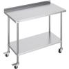 imageVEVOR 24 x 30 x 40 Inch Stainless Steel Work Table Commercial Food Prep Worktable with Casters Heavy Duty Prep Worktable Metal Work Table with Adjustable Height for Restaurant Home and HotelWith Backsplash  Wheels