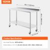 imageVEVOR 24 x 30 x 40 Inch Stainless Steel Work Table Commercial Food Prep Worktable with Casters Heavy Duty Prep Worktable Metal Work Table with Adjustable Height for Restaurant Home and HotelWith Backsplash  Wheels