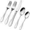 imageVEVOR 30Piece Silverware Set FoodGrade Stainless Steel Flatware Utensils Mirror Finished Cutlery Set Dishwasher Safe Eating Tableware for Kitchen Home Service for 6 Include Knife Fork SpoonStainless Steel