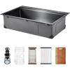 imageVEVOR 30quot Recessed Kitchen Sink Workstation 9quot Deep Top Mount Single Bowl Kitchen Sink 304 Stainless Steel Sink with Drain Rack Cutting Board and Rinse Grid for Home RV Bar Black 33INBlack