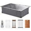 imageVEVOR 30quot Recessed Kitchen Sink Workstation 9quot Deep Top Mount Single Bowl Kitchen Sink 304 Stainless Steel Sink with Drain Rack Cutting Board and Rinse Grid for Home RV Bar Black 33INSilver