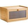 imageVEVOR Bread Box for Kitchen Counter Large Capacity Bamboo Bread Storage Container Farmhouse Wooden Breadbox Organizer for Homemade Bread Storage Holder Bin with Acrylic Wavy Door Panel Natural
