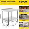 imageVEVOR Stainless Steel Prep Table 24 x 15 x 35 Inch 440lbs Load Capacity Heavy Duty Metal Worktable with Backsplash Adjustable Undershelf ampamp 4 Casters Commercial Workstation for Kitchen Restaurant36 x 24 x 35 Inch