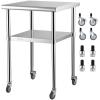 imageVEVOR Stainless Steel Prep Table 24 x 18 x 36 Inch 600lbs Load Capacity Heavy Duty Metal Worktable with Adjustable Undershelf ampamp Feet Commercial Workstation for Kitchen Restaurant Garage Backyard2424 In with Casters