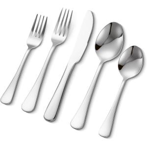 imageVEVOR 30Piece Silverware Set FoodGrade Stainless Steel Flatware Utensils Mirror Finished Cutlery Set Dishwasher Safe Eating Tableware for Kitchen Home Service for 6 Include Knife Fork SpoonSilver