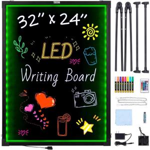 imageVEVOR 32quotx24quot LED Message Writing Board Menu Sign Boards Illuminated Erasable Lighted Chalkboard Neon Effect Drawing Panel with 8 Fluorescent Chalk Markers and Remote Control32x24