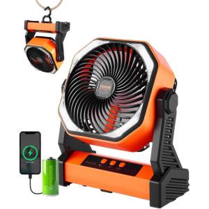 imageVEVOR 9 Camping Fan with LED Light 20000mAh Rechargeable Battery Operated 4Speed with Remote Oscillating 60H Runtime Timer ampamp Sleep Mode Quiet Portable Tent Fan for Bedroom Travel Office10000mAh