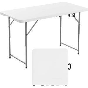 imageVEVOR Folding Table 4 Ft Heavy Duty Portable FoldinHalf Utility Table Indoor Outdoor Plastic Rectangle Table with Adjustable Height and Built in Handle for Party Dining Picnic Camping WhiteWhite